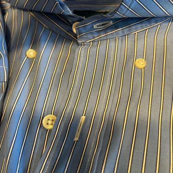 Ralph Lauren Classic Fit Large Striped Dress Shirt LS Blue And White Cotton - Picture 10 of 12